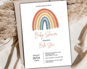 EDITABLE Boho Rainbow Baby Shower Invitation, Gender Neutral Shower Invitation Printable INSTANT DOWNLOAD- Customizable Invitation Template