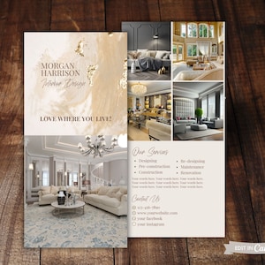 Bearbeitbare Business-Rack-Kartenvorlage, Beige & Gold-Visitenkarte, DIY-Visitenkarte, benutzerdefinierte Visitenkarte, Canva-Visitenkartevorlage