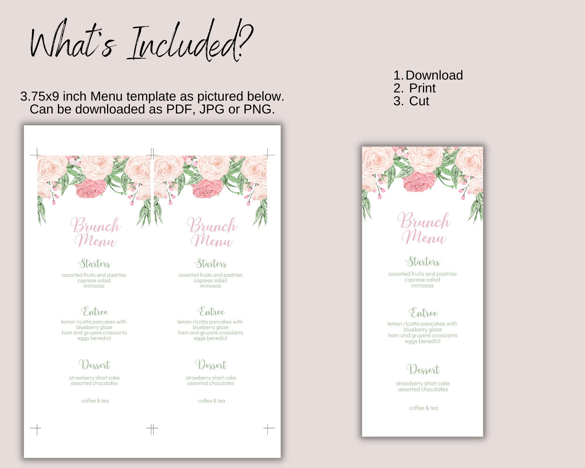 Editable Pink Floral Menu Template Printable, Tea Party Menu, Shower ...