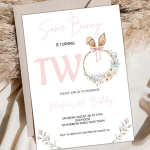 Bearbeitbare Bunny 2. Geburtstag Einladung, Bunny Birthday Invite, Some Bunny Birthday Invite, Floral Bunny Einladungsvorlage, Instantdownload