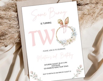 Editable Bunny 2nd Birthday Invitation, Bunny Birthday Invite, Some Bunny Birthday Invite, Floral Bunny Invitation Template, Instantdownload