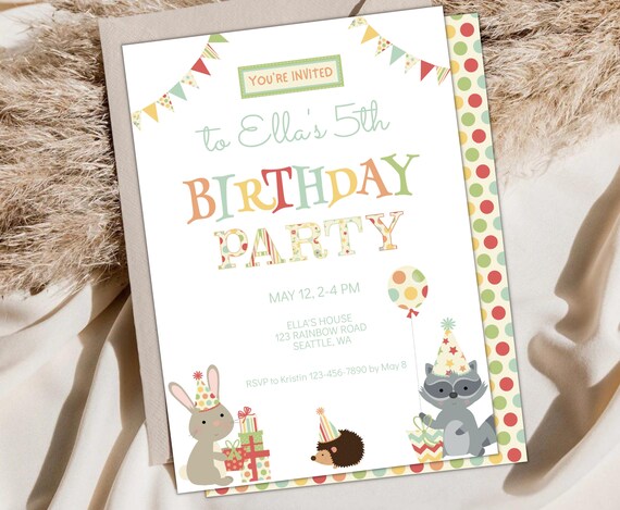 Carte d'invitation anniversaire enfant Animaux de la forêt - Fête