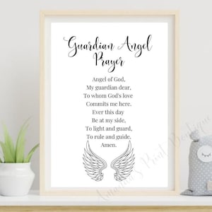 Beschermengel gebed Art Print, engel van God mijn Guardian Dear, kunst aan de muur, kindergebed, geschenk, douchegift, Instant Download afdrukbaar