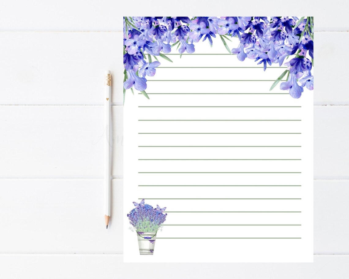 Lavender Floral Printable Stationery 8.5x11 & A4/digital Printable ...