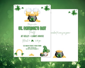 Editable St. Patrick's Day Party Invitation, Shamrock St Patrick's Day Invite Template, Gnome St Patrick's Day Invite, Instant Download