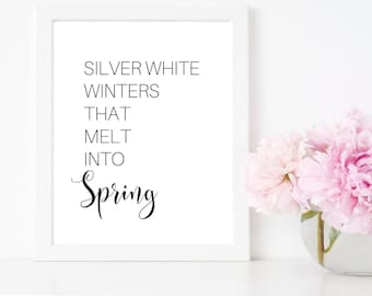 Silver White Winters that Melt into Spring Printable, "My Favorite Things" Minimalist Art, Seasonal Home Decor, Winter Spring Decor, 4 sizes