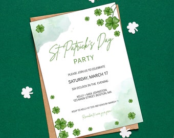 St Patrick's Day Party Invitation Template, Shamrock Party Invite, St. Patricks Day Holiday Party Invitation, Instant Download Printable