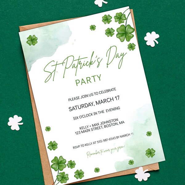 St Patrick's Day Party Invitation Template, Shamrock Party Invite, St. Patricks Day Holiday Party Invitation, Instant Download Printable