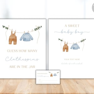 Editable Boy Baby Shower Sign set, Boho Baby Clothes Baby Shower Sign 8x10 , Baby Shower Game, Baby Shower Clothespin Game Set, BBS-clothes