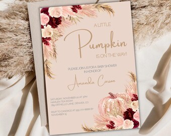 Boho Fall Floral Pumpkin Baby Shower Invitation (Printable)