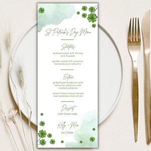 St. Patricks Day Menü Vorlage, Shamrock Party Menü druckbar, St. Patricks Feiertags Menü, St. Paddy's Day Event Menü, Instant Download