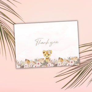 Tarjeta de agradecimiento Boho, tarjeta de agradecimiento de animales de la selva, tarjeta de agradecimiento Safari Wild One, tarjeta de agradecimiento de cumpleaños de niña león, baby shower gracias
