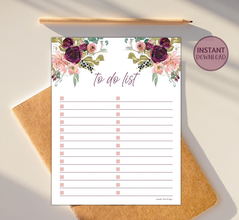 Printable to do list Watercolor Floral planner insert | Etsy