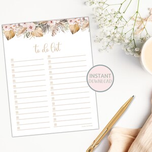 Boho Printable to Do List, Watercolor Floral Planner Insert, Pink ...
