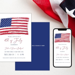 4th of July Invitation, Evite Invitation, Independence Day Celebration, US Flag, Red White & Blue Stars, Neighborhood Party, Backyard BBQ