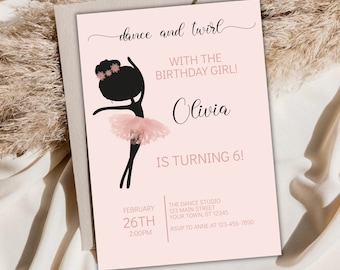 Ballerina Birthday Party Invitation, Party Invitation Printable. Dance Party Invitation, Customizable Invitation Template- Editable