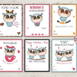Owls Valentines day for School Valentines, Valentine&#39;s Day Cards, Owl Valentine Cards for Kids, Printable Valentine Tag, Classroom Valentine