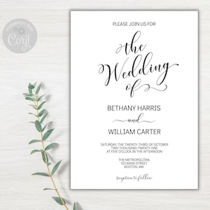 Elegant Wedding Invitation Template, Traditional, Printable, Calligraphy, Editable, INSTANT DOWNLOAD- Customizable Invitation Template