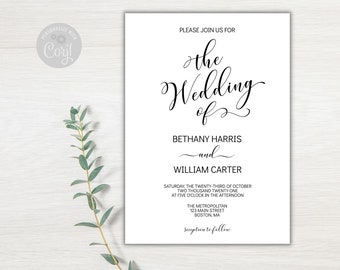 Plantilla de invitación de boda elegante, tradicional, imprimible, caligrafía, editable, DESCARGA INSTANTE- Plantilla de invitación personalizable