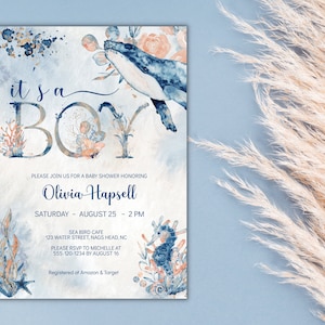 EDITABLE It&#39;s a Boy Ocean Baby Shower Invitation, Under the Sea Invitation, Ocean & Sea Printable-  Customizable Invitation Template