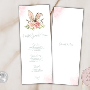 Editable Easter Bunny Ears Brunch Menu Template, Printable Easter Menu, Easter Menu Card, Neighborhood Egg Hunt Menu, Church Easter Menu