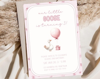 Little Goose Birthday Invitation, Silly Goose Birthday Invitation Printable, Download, Pink Girl Birthday Invite