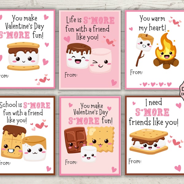 S'mores Valentines day for School Valentines, Valentine's Day Cards, Smores Valentine Cards for Kids, Printable Valentine Tags