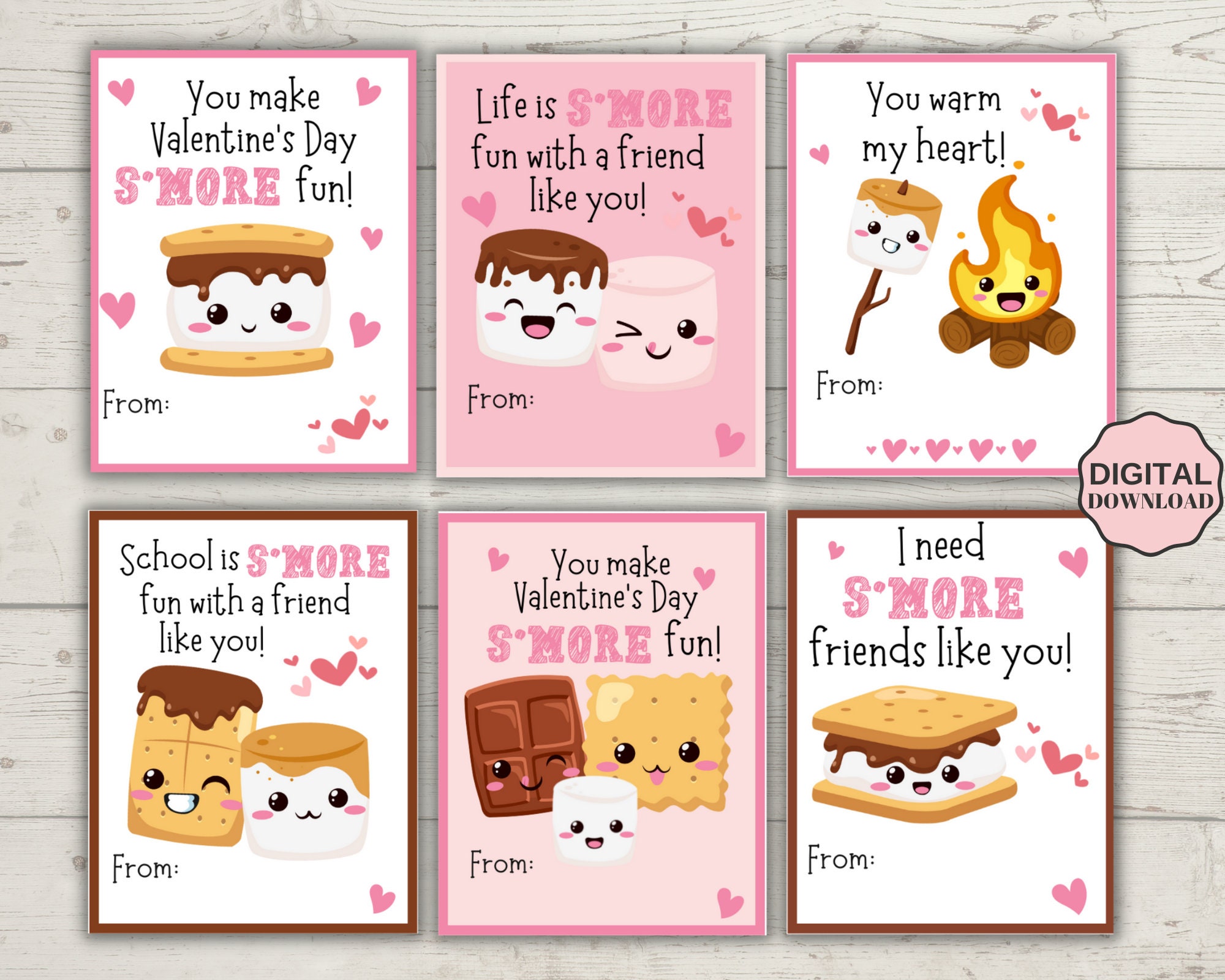 S'mores Valentines Day for School Valentines, Valentine's Day Cards, Smores Valentine Cards for Kids, Printable Valentine Tags - Etsy