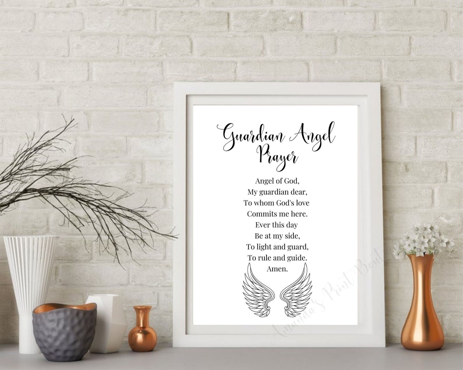Guardian Angel Prayer Art Print, Angel of God My Guardian Dear, Wall ...