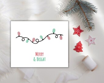 Christmas Fingerprint Art / Christmas Lights Art Printable/ Keepsake Craft / Baby Toddler Child Gift Craft DIY / Merry & Bright
