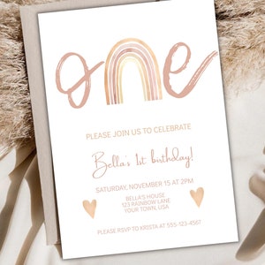 Boho Regenbogen Erster Geburtstag Party Einladung, Party Einladung druckbare SOFORTIGER DOWNLOAD- Anpassbare Einladungsvorlage- Bearbeitbar