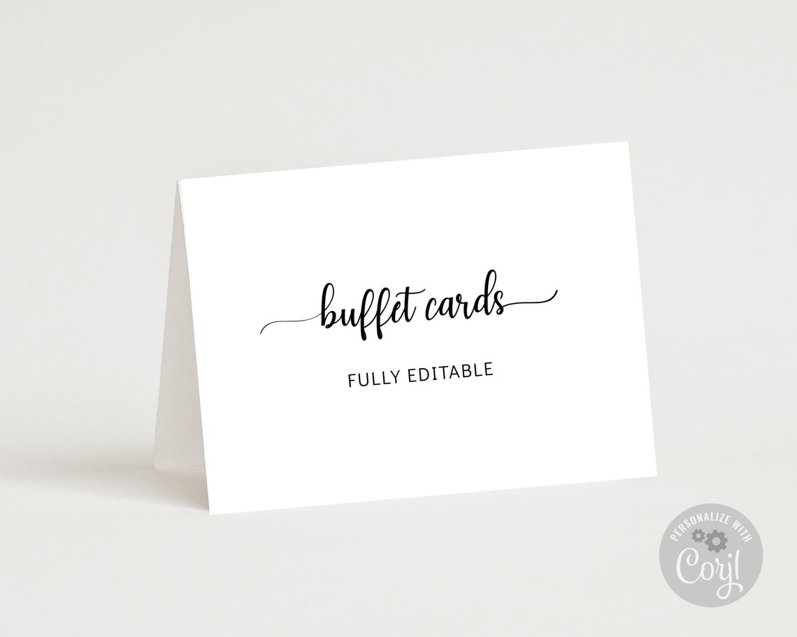 Script Text Buffet Editable Script Buffet Card Template, Calligraphy Wedding Buffet Label ...