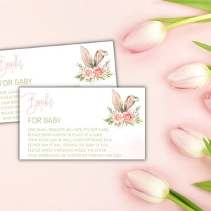 Libros editables de orejas de conejito para inserción de invitación de baby shower, un nuevo baby shower de conejito imprimible, plantilla de inserción de tarjeta personalizable