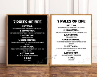 7 Rules of Life Poster, Motivational Print, Inspirational Print, Instant Download, Printable Wall Art, Graduation Gift