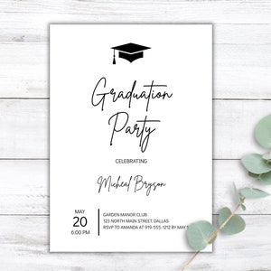 Graduation Invitation Template, Modern Minimalist Graduation Invitation, Simple Graduation Announcement, Graduation Party, Editable Invite