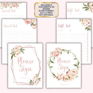 Blush Pink Floral Shower Guest List, Gift List, Sign Here Table Sign, Baby Shower/Bridal Shower Guest list, Gift Tracker, Gift list, BLBS-01