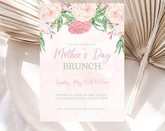 Editable Mother's Day Brunch Invitation,  Mothers Day Invite, Mother's Day Tea Party, Pink Floral invitation, Mothers Lunch Printable Invite