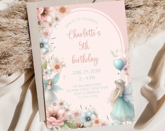 Fairy Floral Birthday Invitation, Fairy Birthday Invitation, Fairy Invite, Girls Birthday Party, 1st Birthday Girl, 2nd 3rd 4th 5th 6th