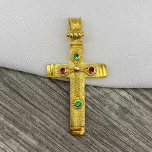 Handmade Byzantine Cross, Sterling Silver Gold Plated Greek Cross, Orthodox Christianic Cross