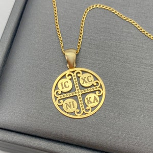 Ic Xc Ni Ka byzantinischer Anhänger aus massivem Gold 14K oder 18K oder 24K, ic xc nika christlich kybernetische Schutzcharme, religiöser Anhänger aus massivem Gold