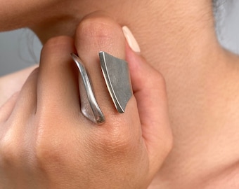 Abstract Sterling Silver Ring Size 8, Modern Solid Silver Matte ring, Statement Contemporary Ring, Boho Brutalist Ring, Designer Ring