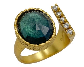 Anello di giada, argento 925 placcato oro 18K, anello con pietre preziose verdi, anello in oro giada, anello fatto a mano in argento massiccio 925