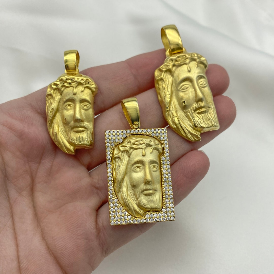 Pendentif tête de Jésus en or massif 14 carats, breloque Jésus
