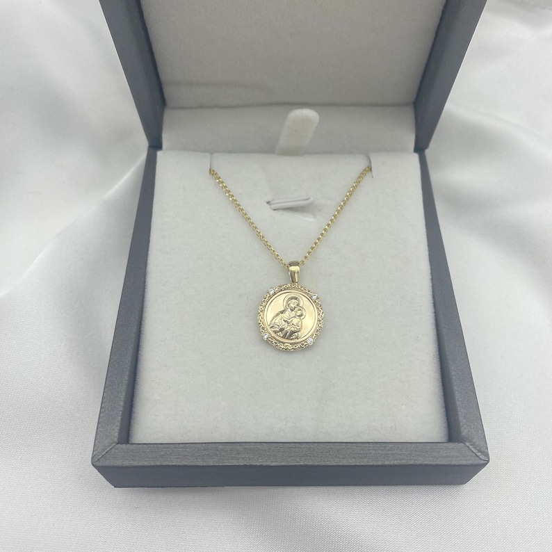 Virgin Mary Gold 14K Pendant With Decoration and Cubic Zirconia ...