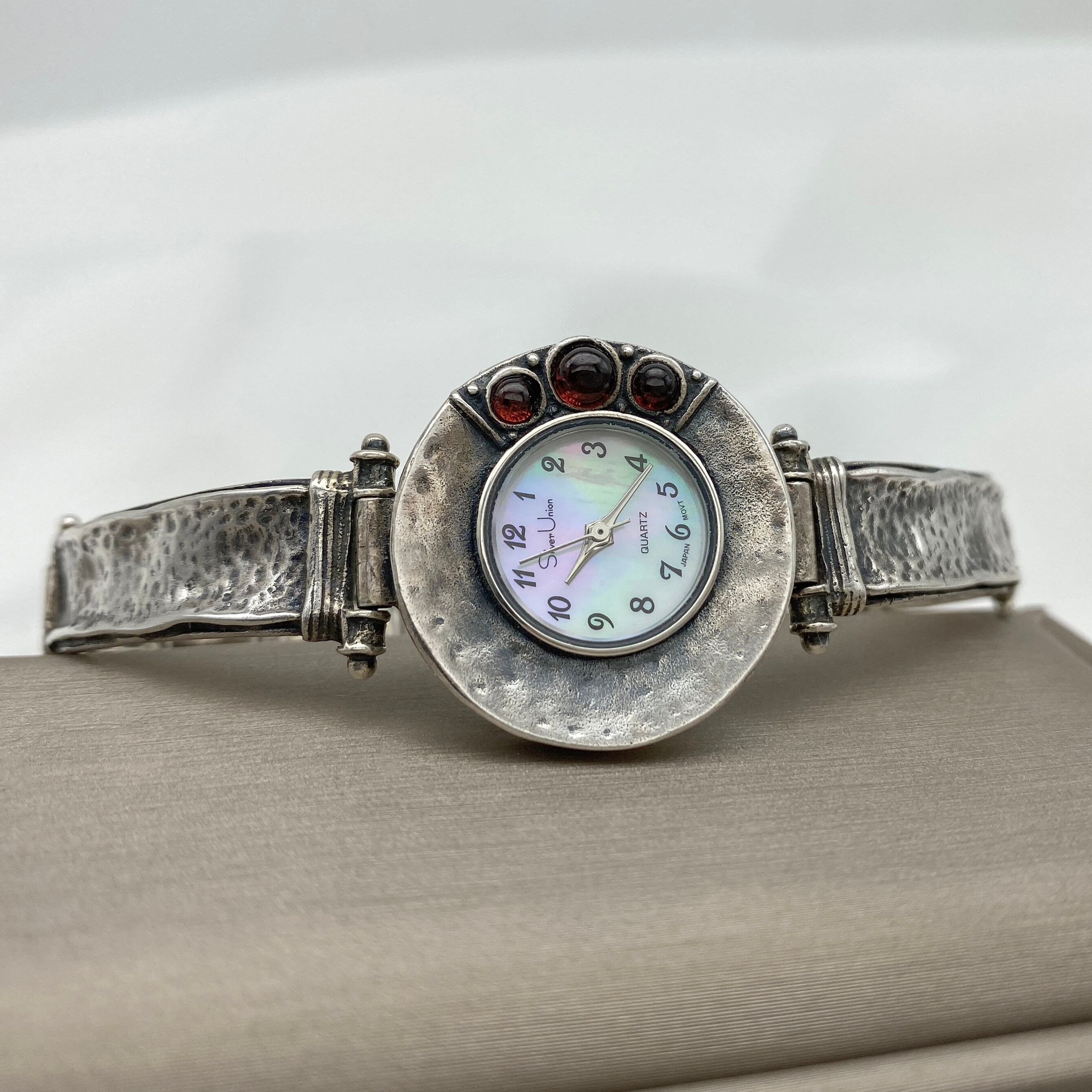 Sterling Silver Garnet Wrist Watch for Ladies, Victorian  display picture 2