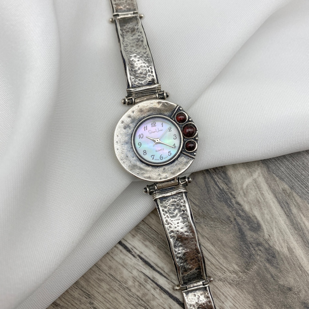 Sterling Silver Garnet Wrist Watch for Ladies, Victorian