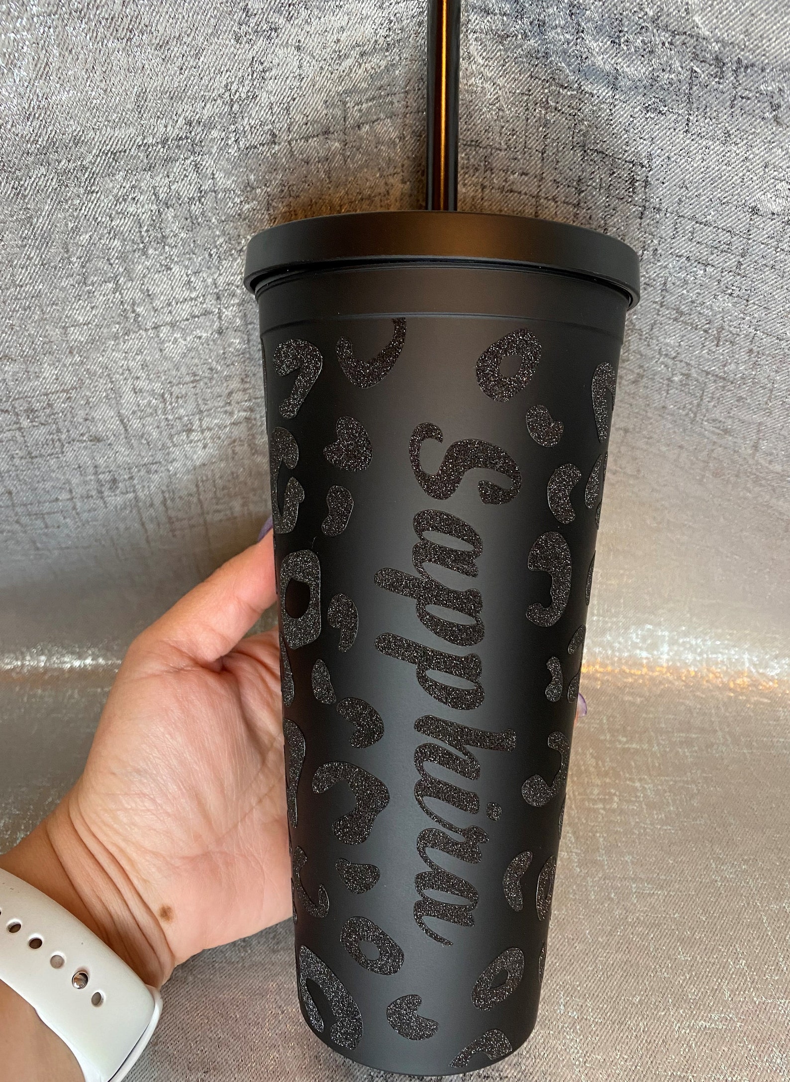Leopard Matte black tumbler Etsy