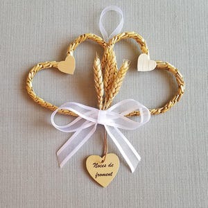 Wheat wedding gift - 3 years of marriage - Double personalized lucky heart in woven wheat, wheat wedding