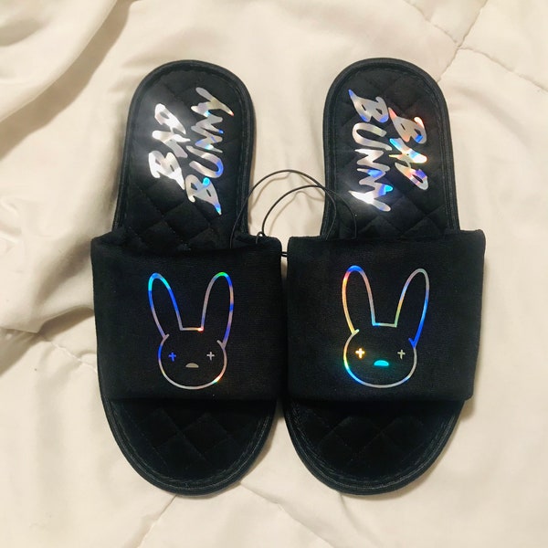 Bad Bunny Slippers ,Bad Bunny Slipper, Women Slippers , Fashion Slippers , Gifts For Her, Bad Bunny Holographic Slippers