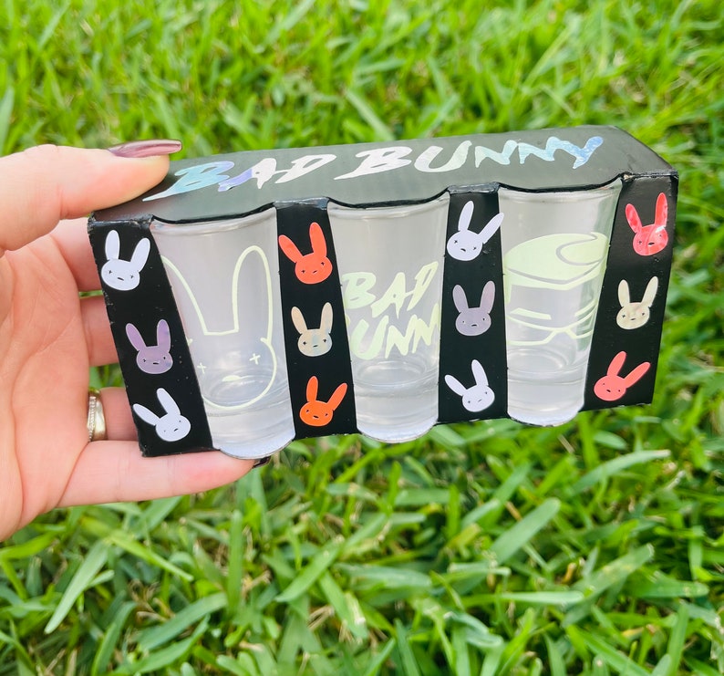 Bad Bunny Shot Glass, Bad Bunny Shot Glasses ,Bad Bunny Glow In The Dark Shot Glass, Glow In The Dark Bad Bunny, Shot Glass